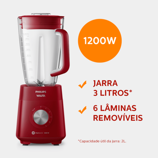 Liquidificador Série 5000 Jarra San Philips Walita Vermelho 1200W - RI2240 - Image 2