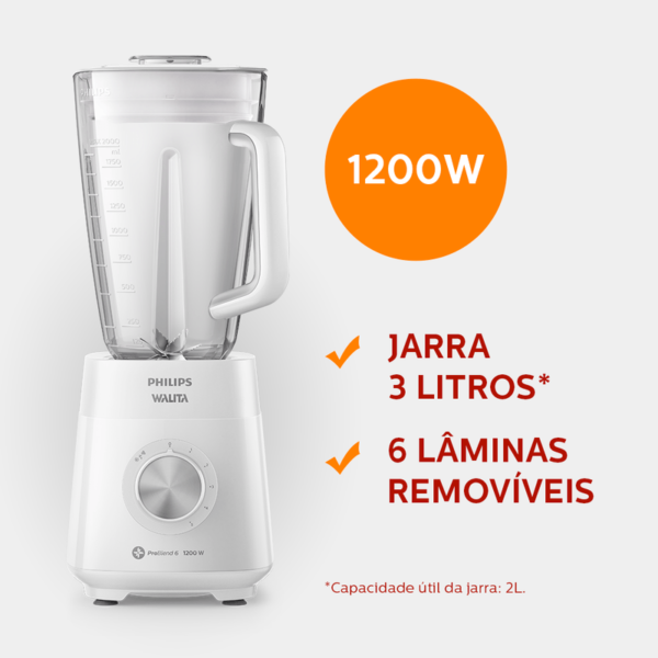 Liquidificador Série 5000 Jarra San Philips Walita Branco 1200W - RI2240 - Image 2