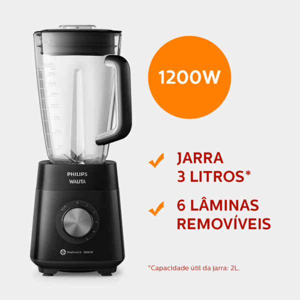 Liquidificador Série 5000 Jarra San Philips Walita Preto 1200W - RI2240 - Image 2