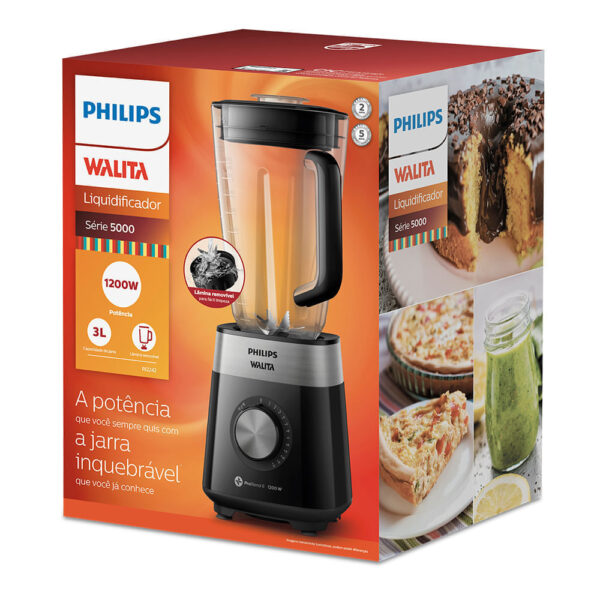 Liquidificador Série 5000 Jarra Inquebrável Philips Walita Preto 1200W - RI2242 - Image 5